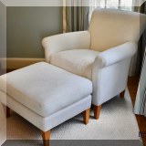 F48. Crate & Barrel white upholstered club chair. 34”h x 34”w x 32”d 